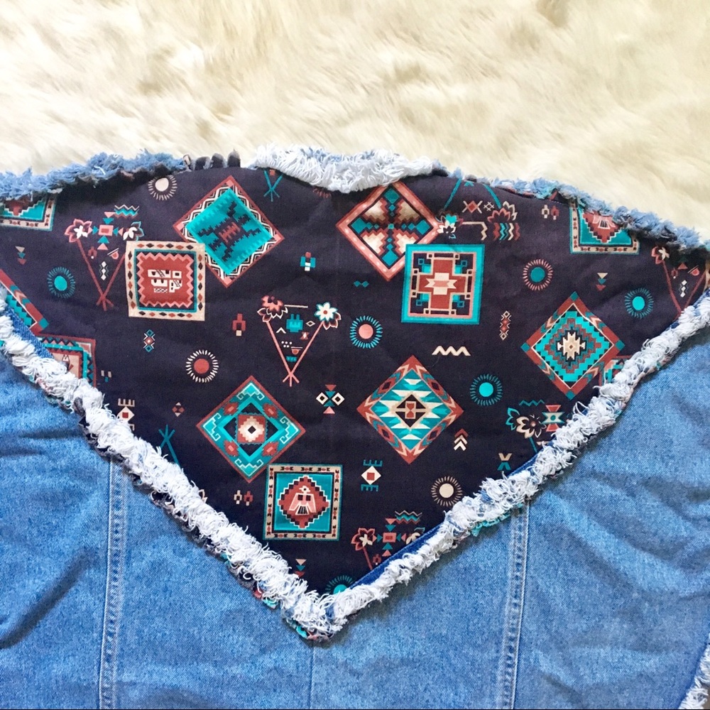 Vintage Oversize Denim Jean Jacket 80s Fringe - Picture 6 of 6
